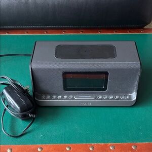 iHome Black Portable Clock Speaker Dock with Charging Adapter